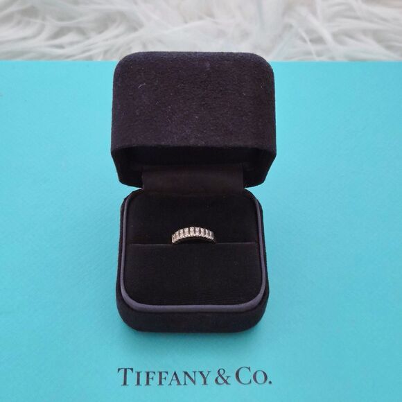 RARE Vintage Tiffany & Co. Diamond Half Circle 2 Rows 18k Yellow Gold Ring Band - Picture 2 of 8